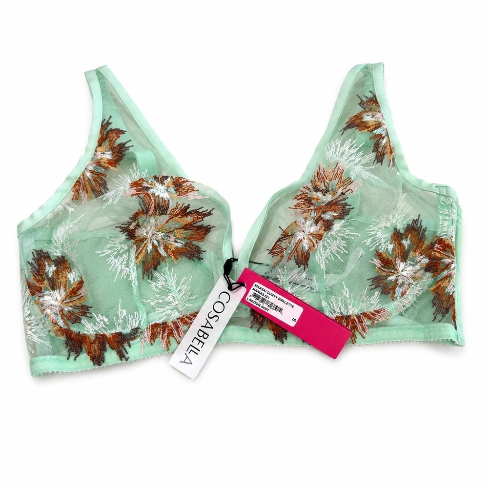 Cosabella Maasai Curvy S Bralette Lagoon Mint Green Embroidered Mesh MAASA1321